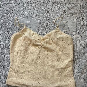SHEIN Yellow Eyelet Lace-Up Crop Top